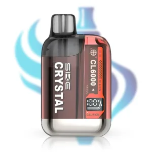 SKE Crystal CL6000 Prefilled Pod Kit in dark red/brown, rechargeable 6000 puff capacity vape, TPD compliant disposable alternative with digital display screen.