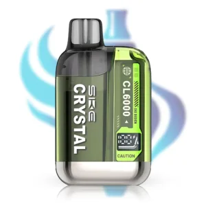 SKE Crystal CL6000 Prefilled Pod Kit in lime green, rechargeable 6000 puff capacity vape, TPD compliant disposable alternative with digital screen and 800mAh battery.