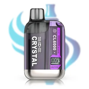 SKE Crystal CL6000 Prefilled Pod Kit in dark purple, rechargeable 6000 puff disposable alternative, 800mAh battery, TPD compliant, with transparent e-liquid tank.