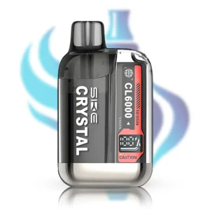 SKE Crystal CL6000 Prefilled Pod Kit in grey and black, rechargeable 6000 puff capacity vape, TPD compliant disposable alternative, with transparent e-liquid tank.