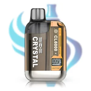 SKE Crystal CL6000 Prefilled Pod Kit in orange/brown, rechargeable 6000 puff capacity vape, TPD compliant disposable alternative, with transparent e-liquid tank.