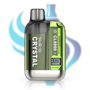 SKE Crystal CL6000 Prefilled Pod Kit in olive green, rechargeable 6000 puff capacity vape, TPD compliant disposable alternative, with transparent e-liquid tank.