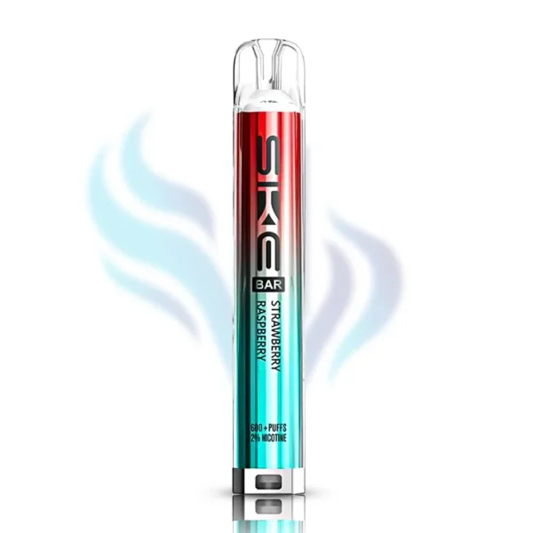 SKE Bar Strawberry Raspberry flavour disposable vape in red and teal, 600 puffs, 2% (20mg) nicotine salt, classic mixed berry flavour.