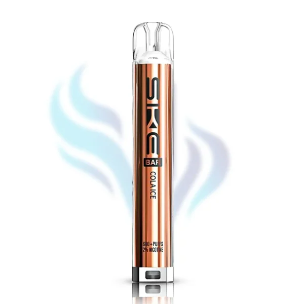 SKE Bar Cola Ice flavour disposable vape in a metallic brown/bronze colour, 600 puffs, 2% (20mg) nicotine, cool, classic cola soda flavour.