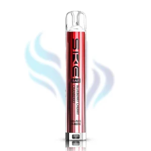 SKE Bar Blueberry Cherry Cranberry flavour disposable vape in a red and blue design, 600 puffs, 2% (20mg) nicotine, sweet and tart mixed berry flavour.