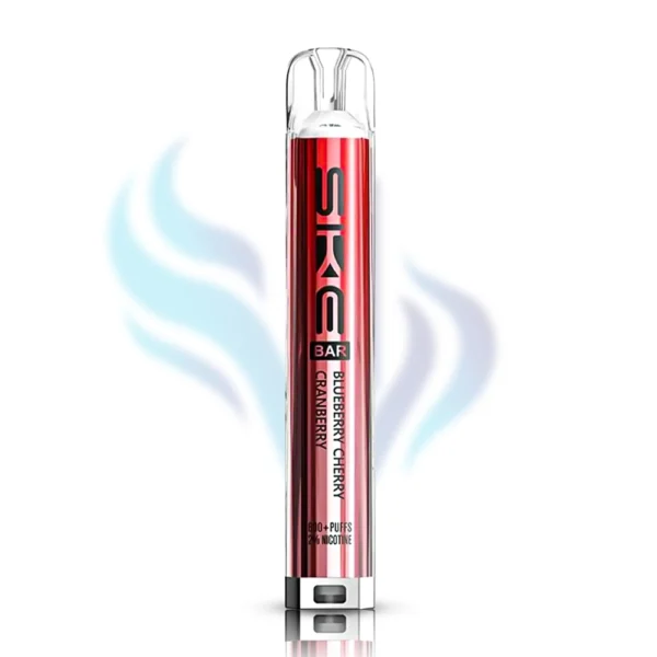 SKE Bar Blueberry Cherry Cranberry flavour disposable vape in a red and blue design, 600 puffs, 2% (20mg) nicotine, sweet and tart mixed berry flavour.