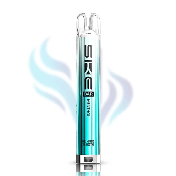 SKE Bar Menthol flavour disposable vape in a light blue and teal design, 600 puffs, 2% (20mg) nicotine, pure menthol cooling flavour.