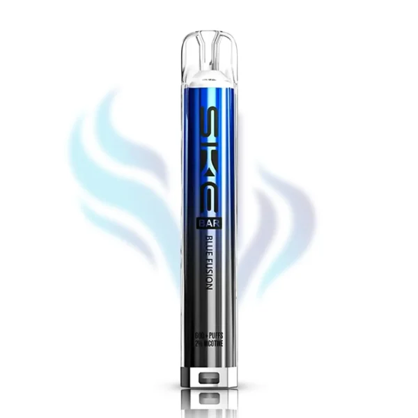 SKE Bar Blue Fusion flavour disposable vape in a deep blue and black gradient, 600 puffs, 2% (20mg) nicotine, sweet mixed blue berry taste.
